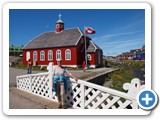 Denise on the bridge in front of the church