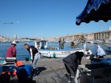 Fish market and fishing boat at the old port