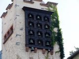 The wooden bells on the tower of the Rüdesheimer Schloss restaurant