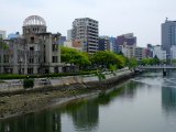 The Promotion Hall and rebuilt Hiroshima as backdrop