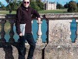 Peter on the bridge, purchases in hand